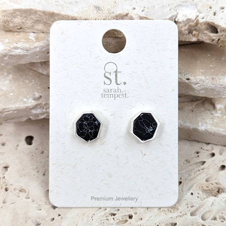 Semi precious geometric shape stud earrings for wholesale by Tempest Designs