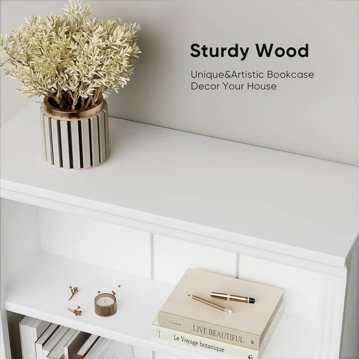 White 5-Shelf Tall Bookcase for Living Room Storage Solutions for wholesale on Faire