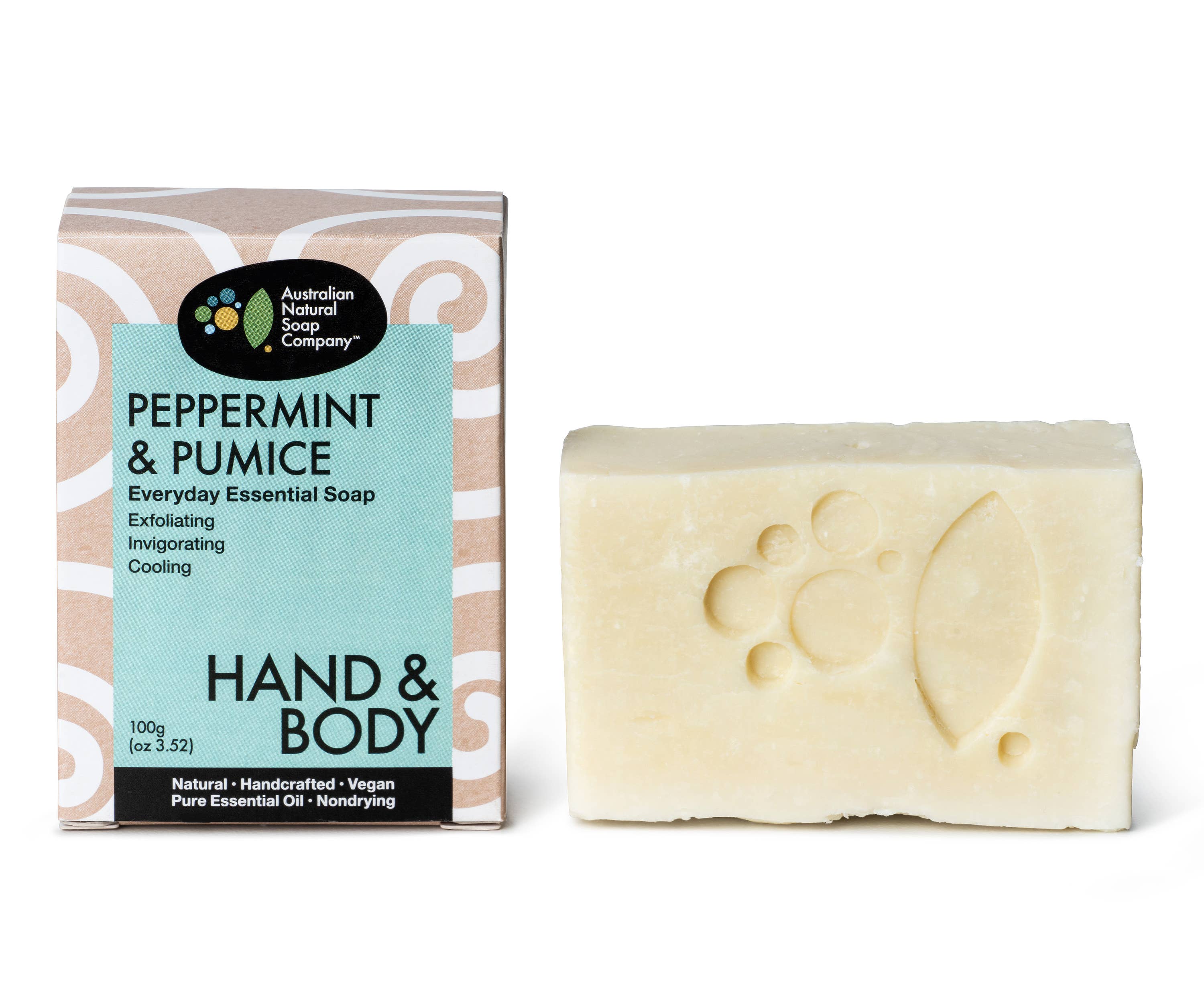 Australian Natural Soap Company - Vente Pains de savon - Barre pour les mains et le corps à la menthe poivrée et à la pierre ponce 100g | Savon naturel1