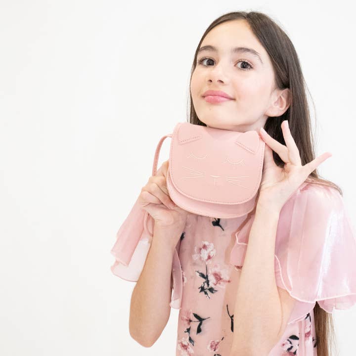 Yuko B – Engroshandel Crossbodytaske – til børn – Børne skuldertaske med dyremotiv - Mina kat i pink2