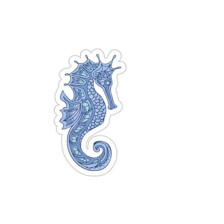 Seahorse Sticker-Blue (customizable) - Die Cut for wholesale by Needful Things