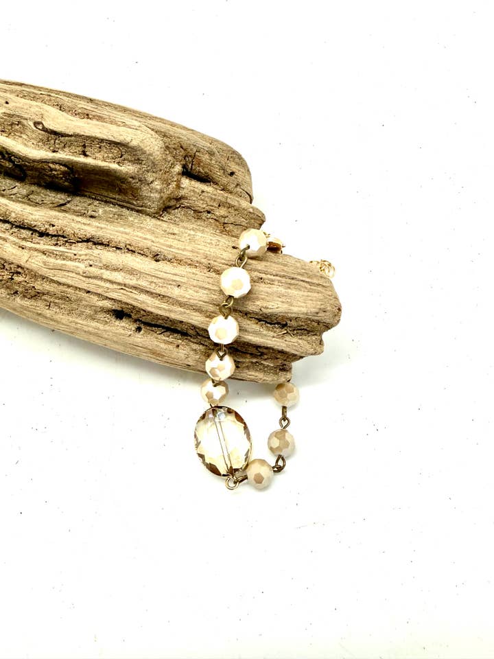 Bracelet Champagne Glass(8mm)Beveled Tear Drop 7”w/2” ext. for wholesale by Rant & Rave Classic