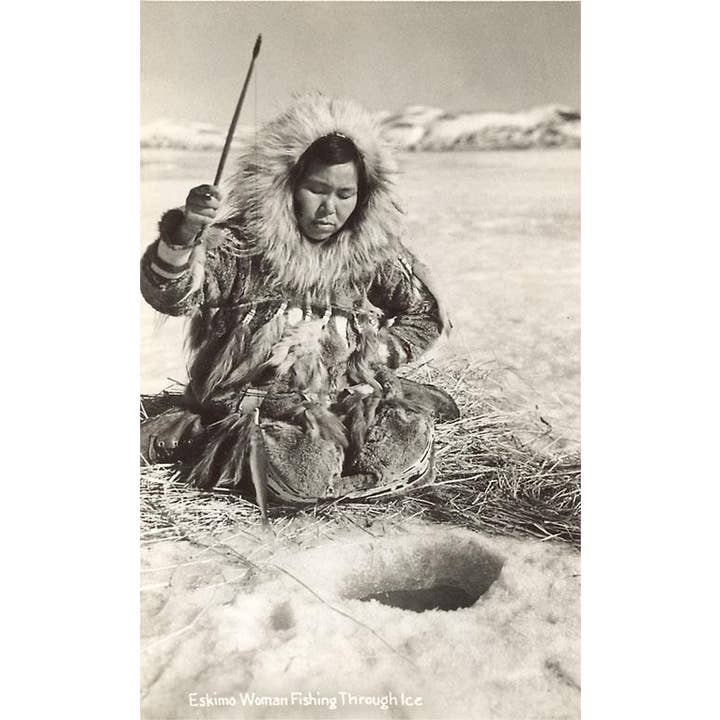 Found Image Press - Wholesale Postcard - Postcard AK-172 Indigenous Alaskan Woman Ice Fishing