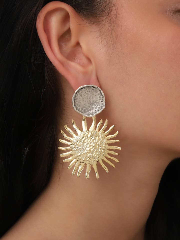 Gold And Silver Plated Sun Dangle Earrings for wholesale by BUBU BY TEKIN SHOP