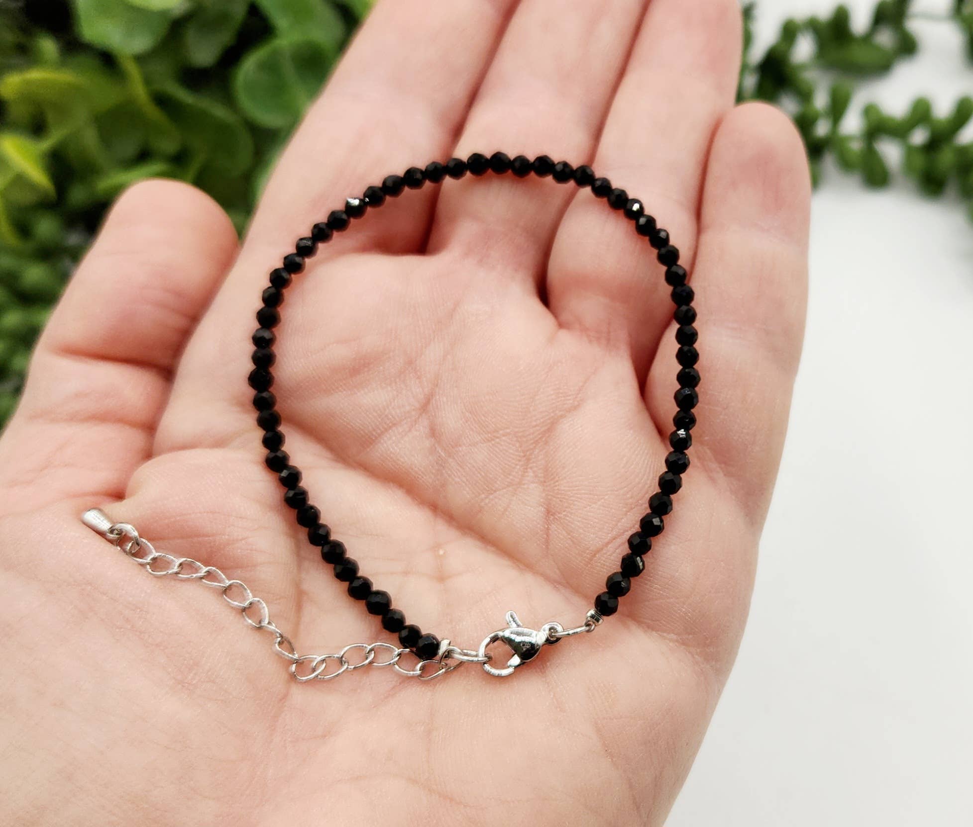 Meraki Gemstones - Wholesale Beaded Bracelet - Black Spinel Bracelet Faceted 3MM w/Silver Color Clasp6