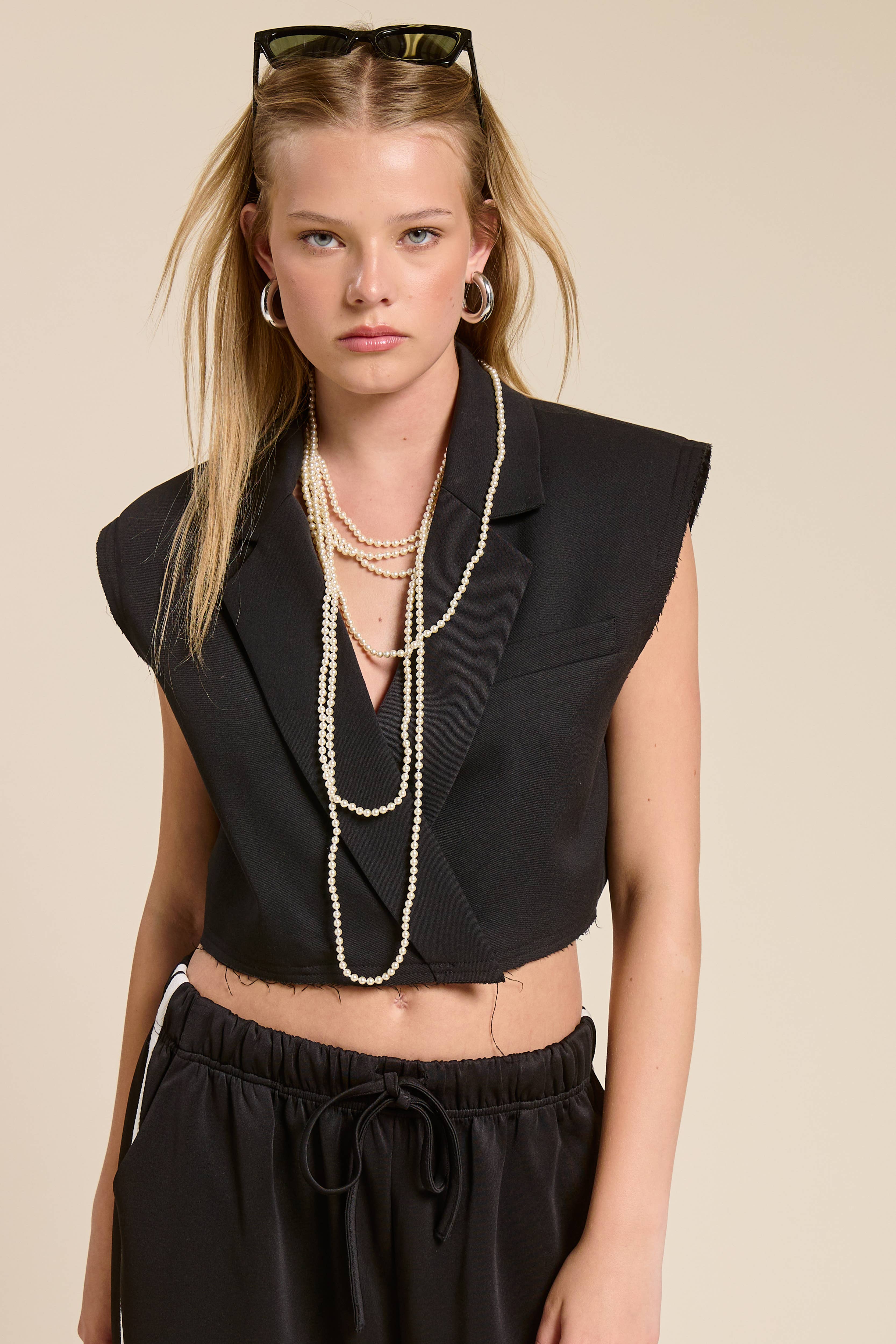 Mimosa - Wholesale Outerwear Vest - Women's - Cropped Collared Vest with Raw Hem1