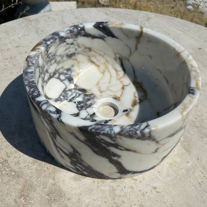 Arbon Marble - Venta al por mayor Conjunto de accesorios de baño - Lavabo Calacatta Viola, lavabo redondo de mármol blanco de 16 pulgadas, encimera de baño para granja rústica