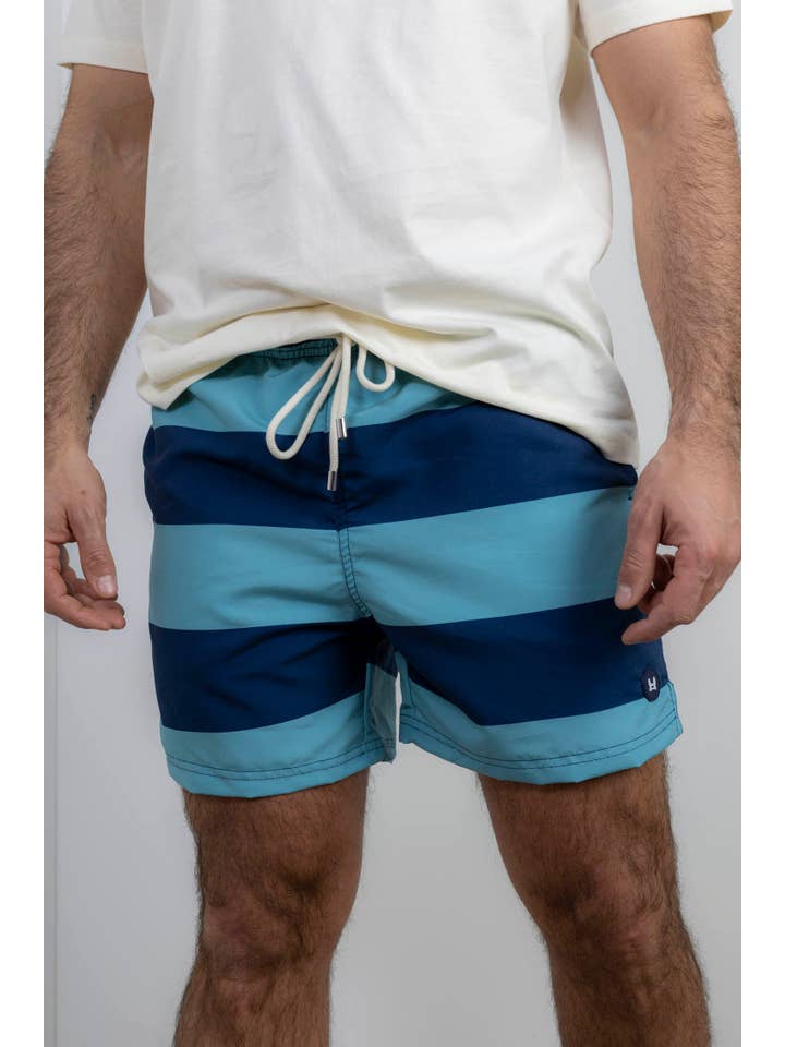 Custi Mikelo: Men's Clothing & Christmas Gifts – Calções de banho - Homem por atacado – Maiô Listrado Azul com Faixas Largas5