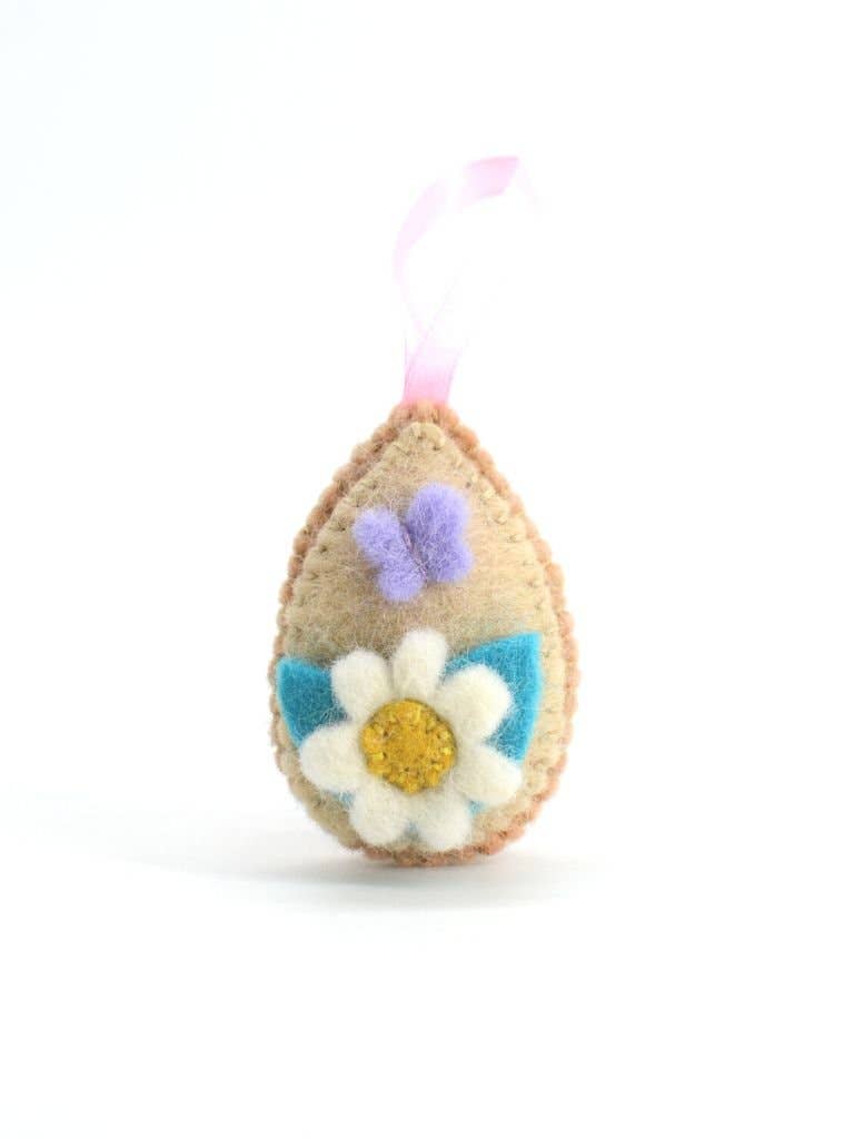 Woollyfelt - Wholesale Decorative Tabletop Object - Easter Felted Egg with White Flower | Set of 100