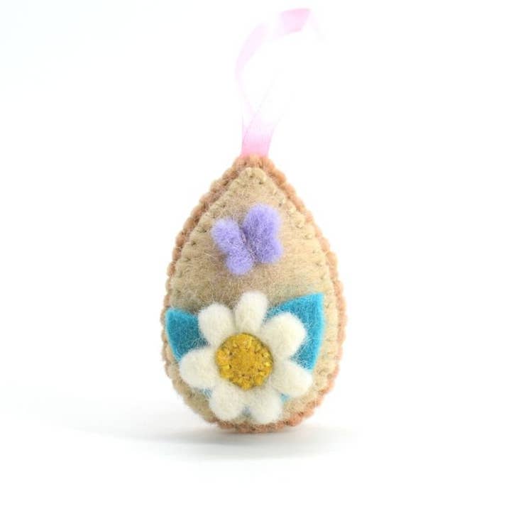 Woollyfelt - Wholesale Decorative Tabletop Object - Easter Felted Egg with White Flower | Set of 10