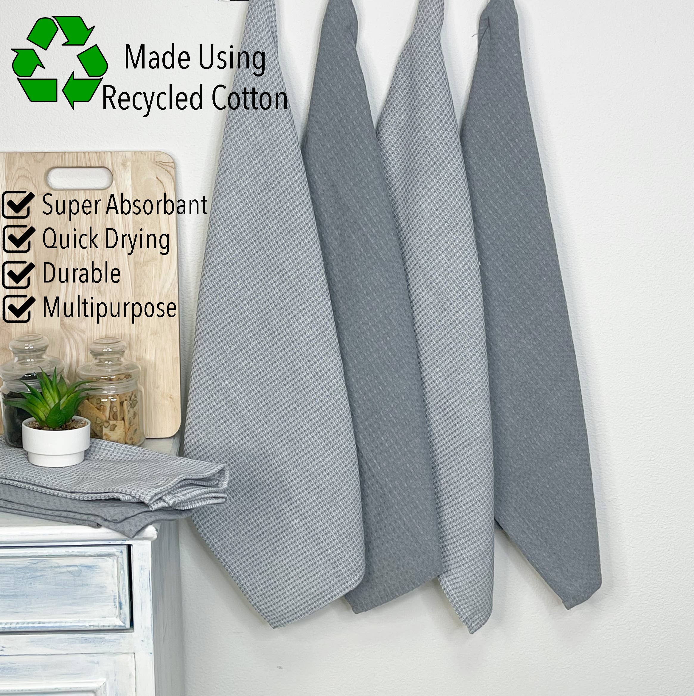 Grey Set of 6-Waffle Kitchen Towels, 18''X28'', Grey, Upcycled. for wholesale on Faire4