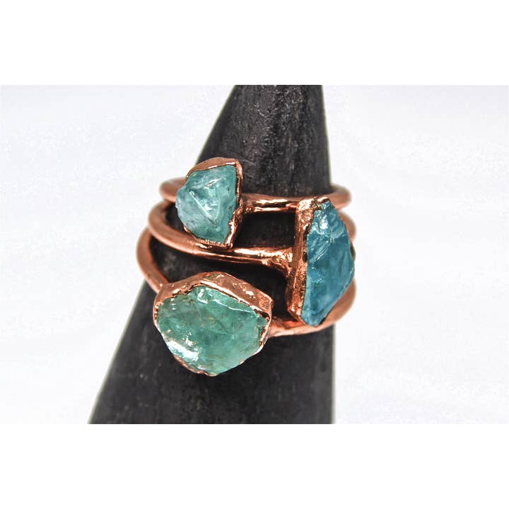 Daddy Daughter Jewelry - Venta al por mayor Anillos grandes/de cóctel - Raw Cobre Apatita Azul Anillo | Anillo de Piedra Azul | Apatita4