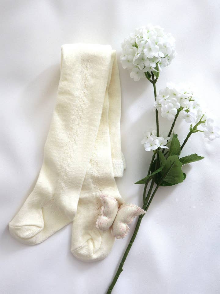 Maman - Wholesale Tights – Kids - Girls Side Lace Openwork Tights in Ivory (3 Sizes Available)