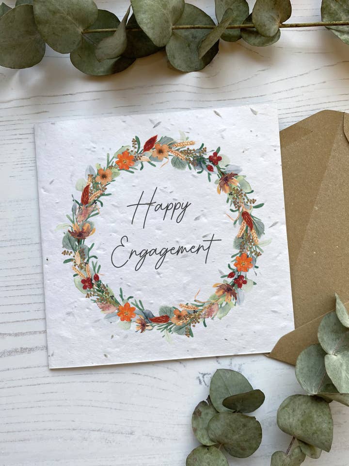 Seed Paper Engagement Card - Sage and Orange Flowers for wholesale by PoppyForrest