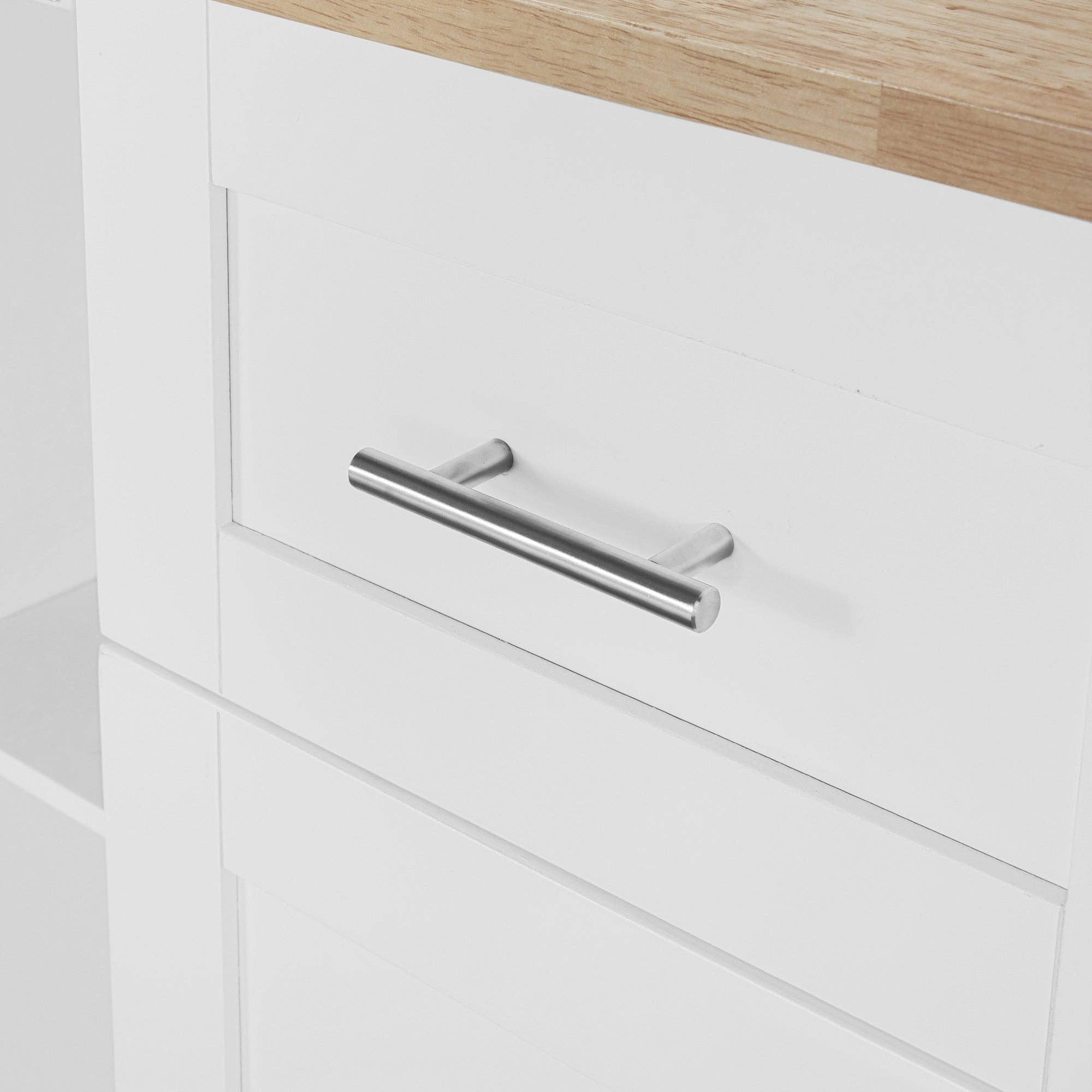 Orange County Decor - Wholesale Kitchen Storage/Organizer - K&K Rolling Kitchen Island With Storage, Kitchen Cart With Rubber Wood Top, 3 Drawer, 2 Slide Out Shelf And Internal Storage Rack, Kitchen Island On Wheels With Spice Rack & Tower Rack, White White16