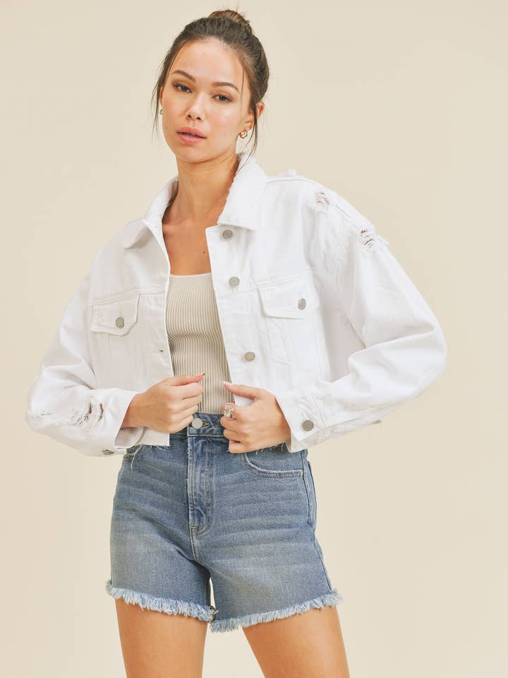 DA630N - WHT - Cropped Distress Jacket for wholesale by JBD