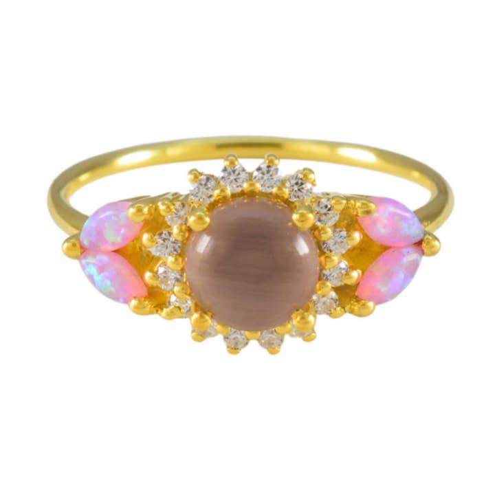 Pink Opal & Katzenaugen-Mondstein Sonnenblumenring für den Großhandel von La Kaiser