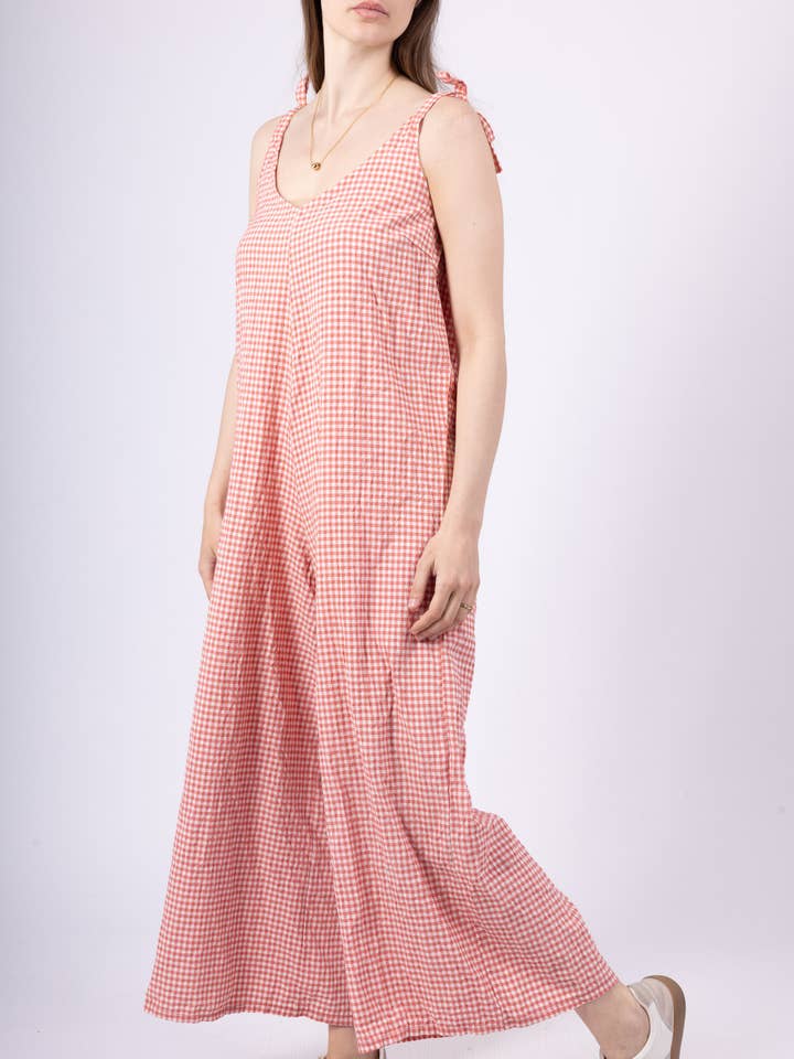 Gingham Cotton Jumpsuit @2307_CbVichy for wholesale by Mimi & Gogo