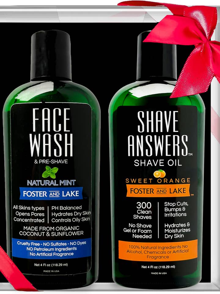 Coffret cadeau Foster and Lake Nettoyant visage huile de rasage à la menthe, orange pour la vente par Foster and Lake Inc.