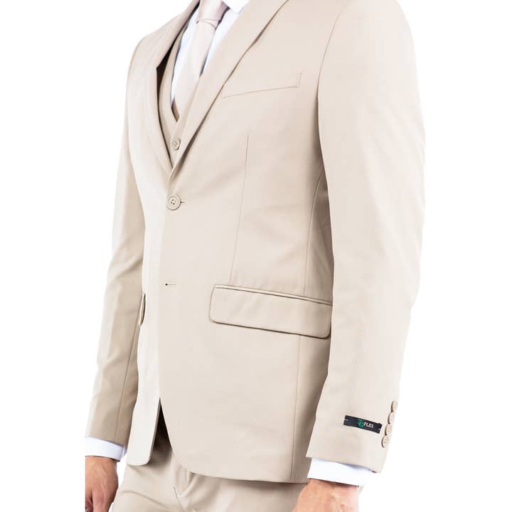 Suits America - Wholesale Suit Set - Men's - Mens Suit 4-Way Stretch 3pc w/ Expandable Waistband, Tan