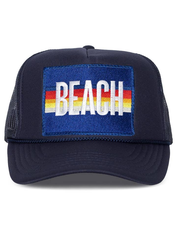 Beach Trucker Hat in Navy for wholesale by Friday Feelin'