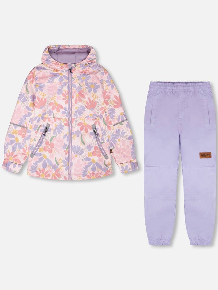 Two-Piece Mid-Season Outerwear Set Pink Flower Print for wholesale by Deux par Deux