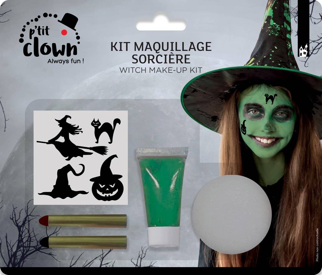 P'tit Clown - Vente Peinture/maquillage pour le visage – enfant - Kit Maquillage Avec Stickers - Sorcière/Monstre