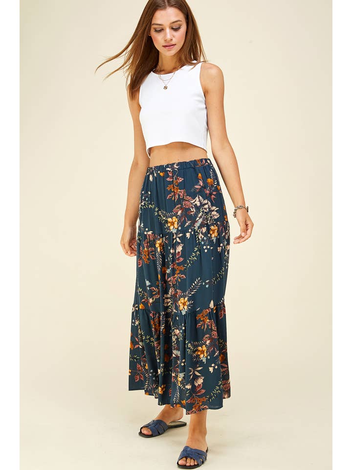 Teal Three Layered Floral Skirt for wholesale on Faire2