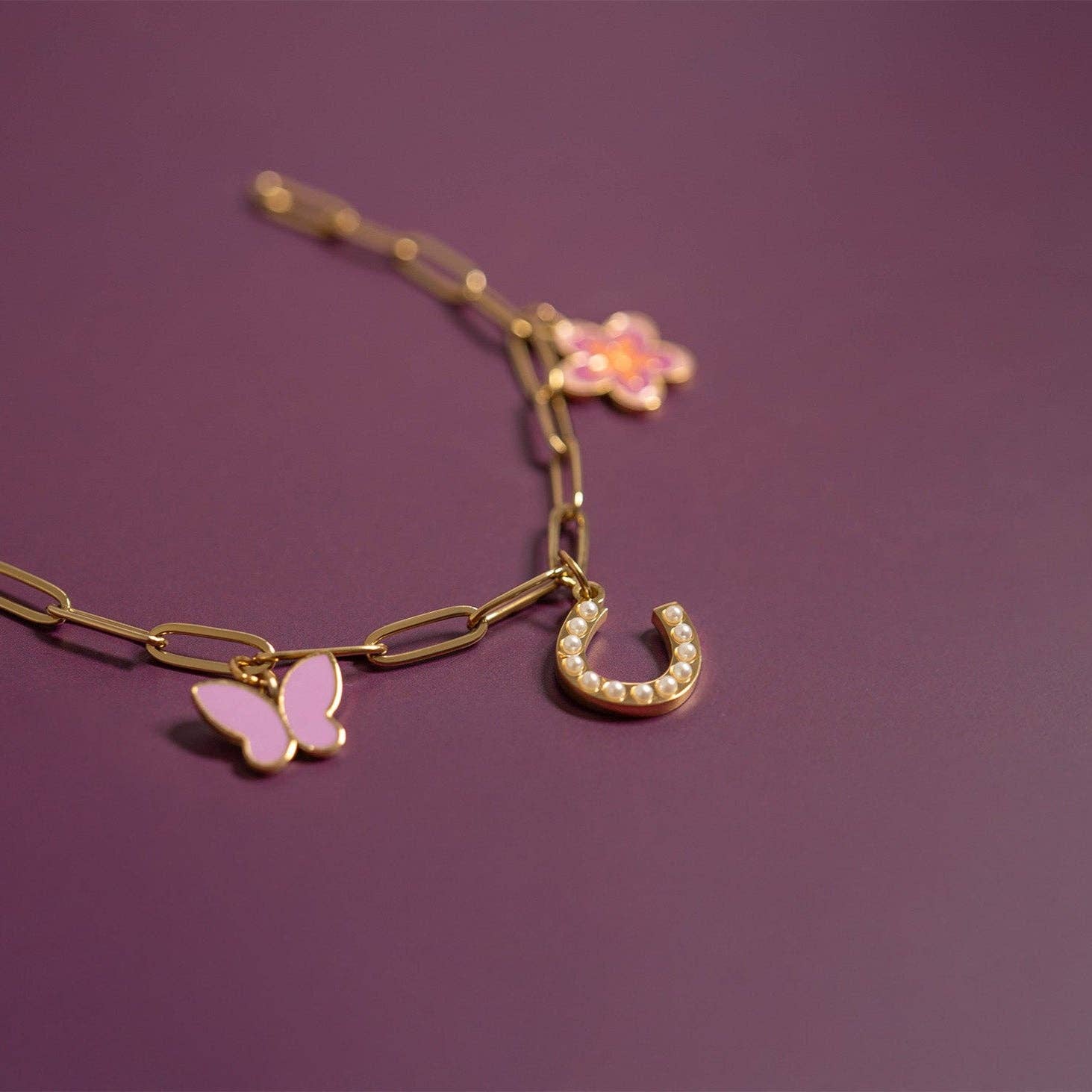 WJW - Wholesale Individual Charm/Pendant - 18K Gold PVD Stainless Steel Pearl Beaded Horseshoe Charm21