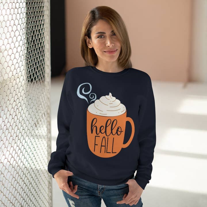 Hello Fall Pumpkin Spice Latte Crew Neck Sweatshirt for wholesale by LimenDime Market