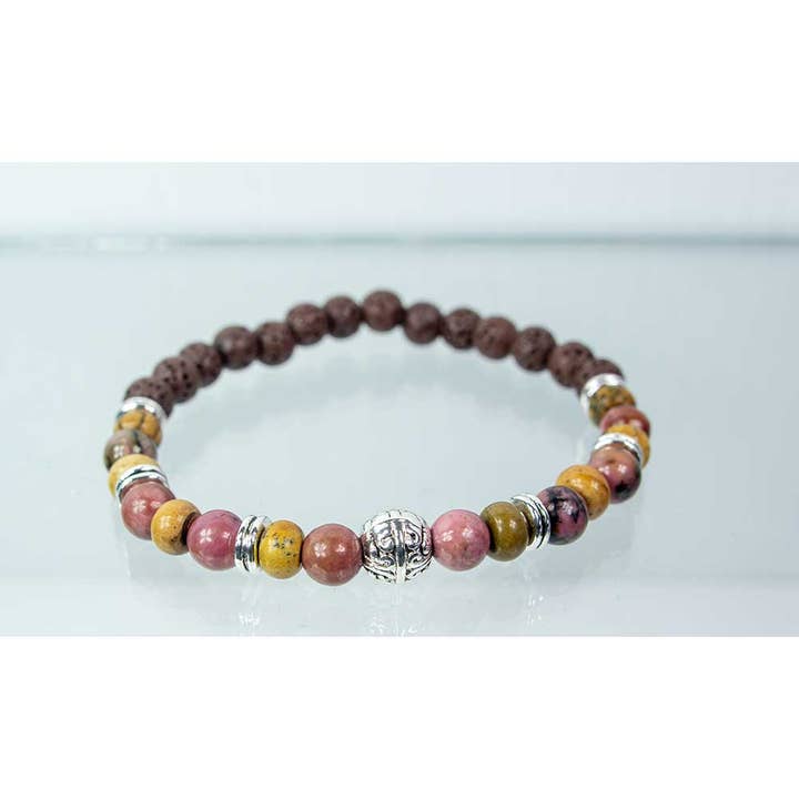Kheops International - Wholesale Beaded bracelet - Elastic Bracelet 6mm Bead Red Leopard Skin Jasper & Lava2