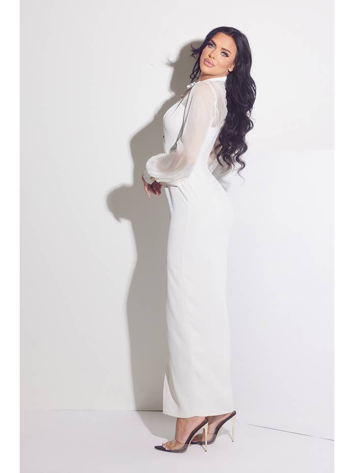 WFFS - Vente Robe – femme - Robe longue chic avec boutons sur le devant4
