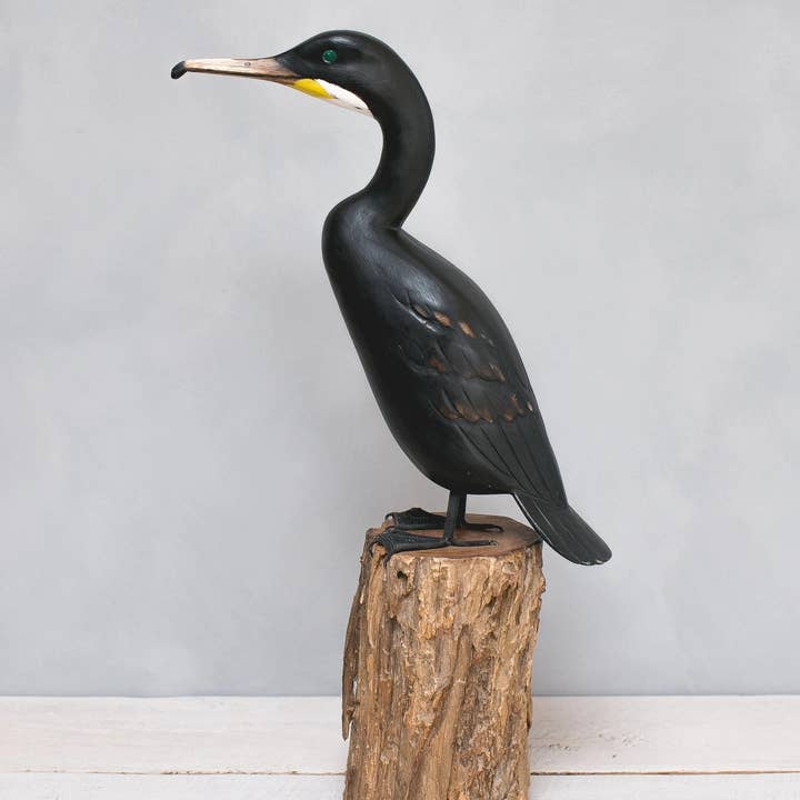 Cormorant - High - 23"H -Carved Wooden Ornament for wholesale by Aviologie
