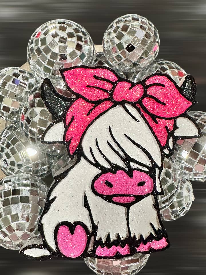 White Highland Cow with Hair Bow Car Freshie for wholesale by Sassy Fras Couture
