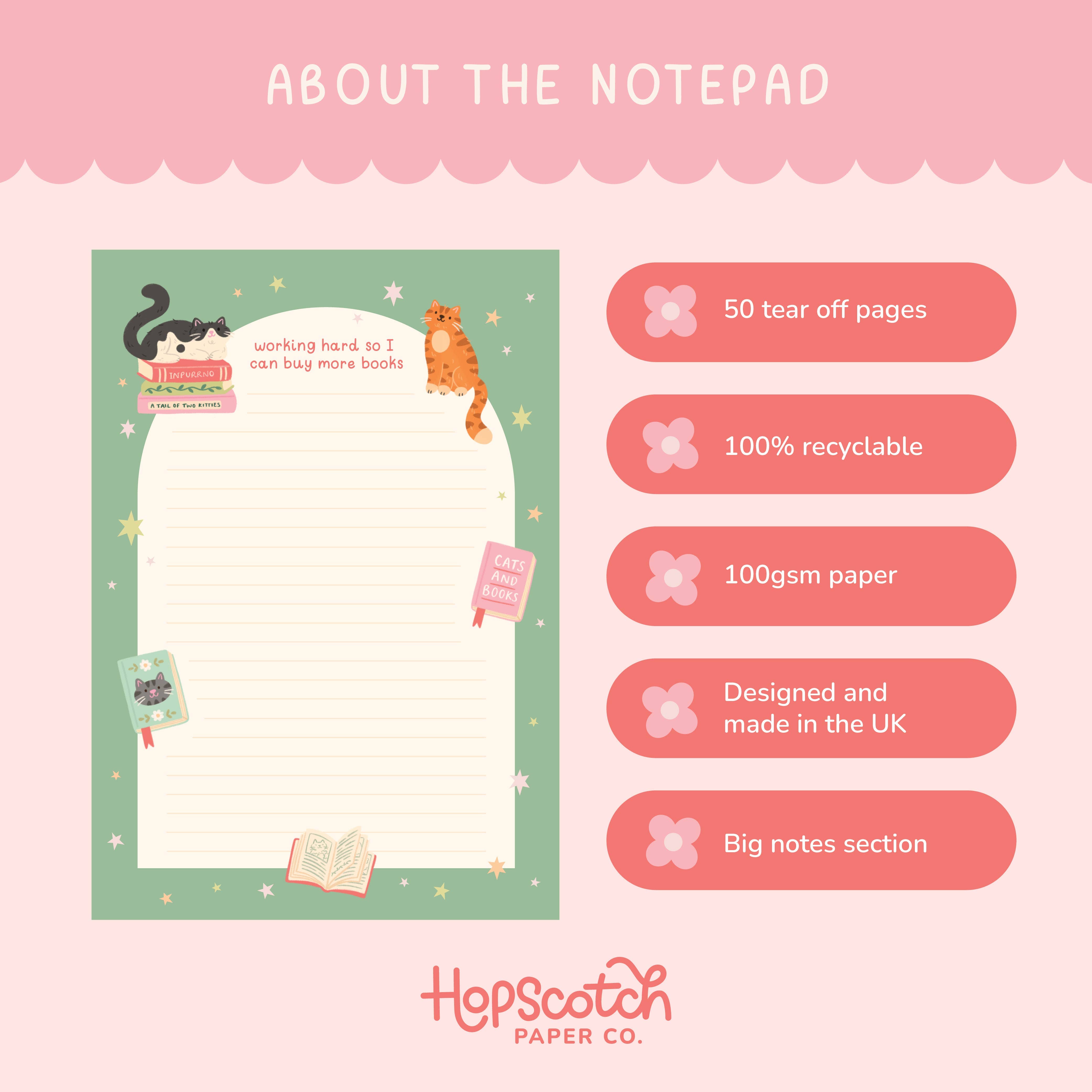 Hopscotch Paper Co. - Wholesale Notepad - Cat Books Notepad – Literature Stationery Gifts4