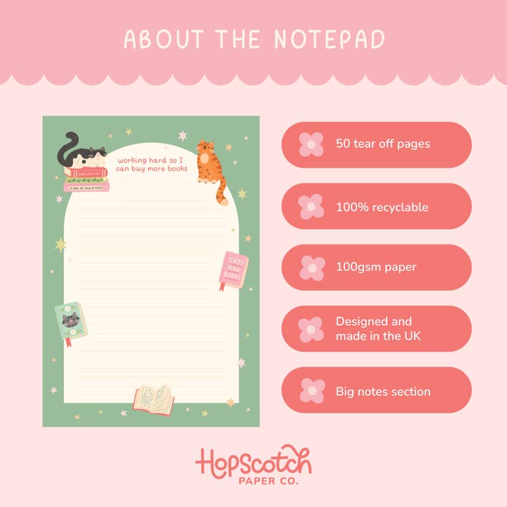 Hopscotch Paper Co. - Wholesale Notepad - Cat Books Notepad – Literature Stationery Gifts4