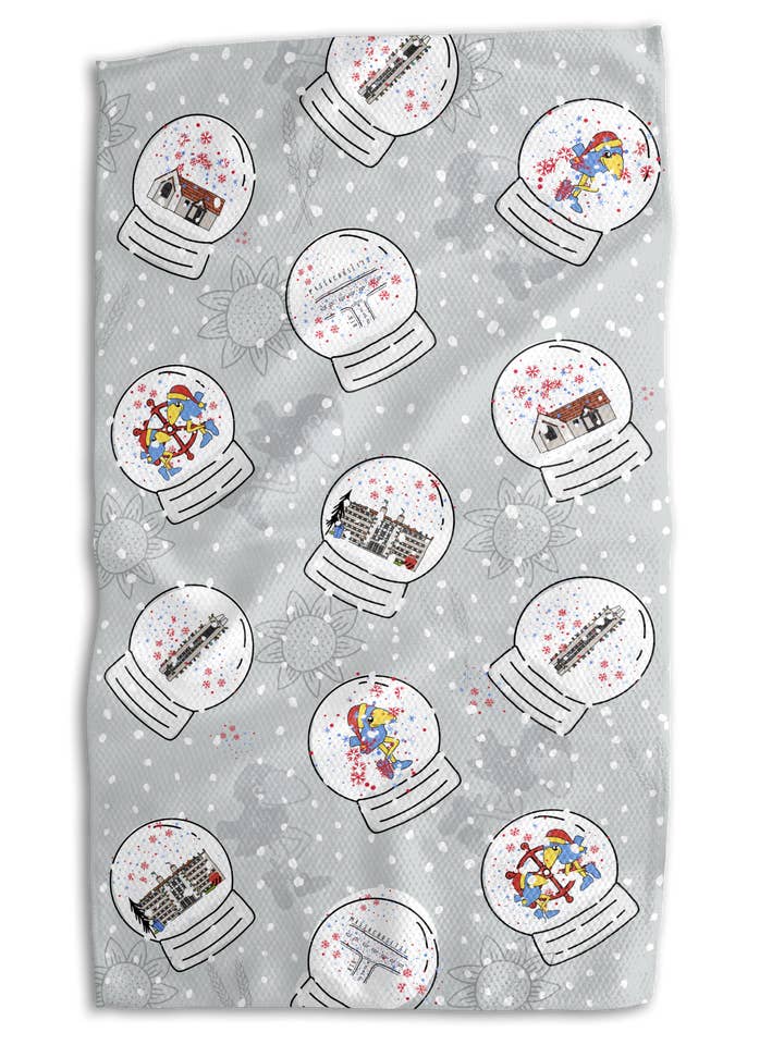 Cheeky Bird Snow Globes 18x30 Work-harder Towel for wholesale by Absorb-Lumen