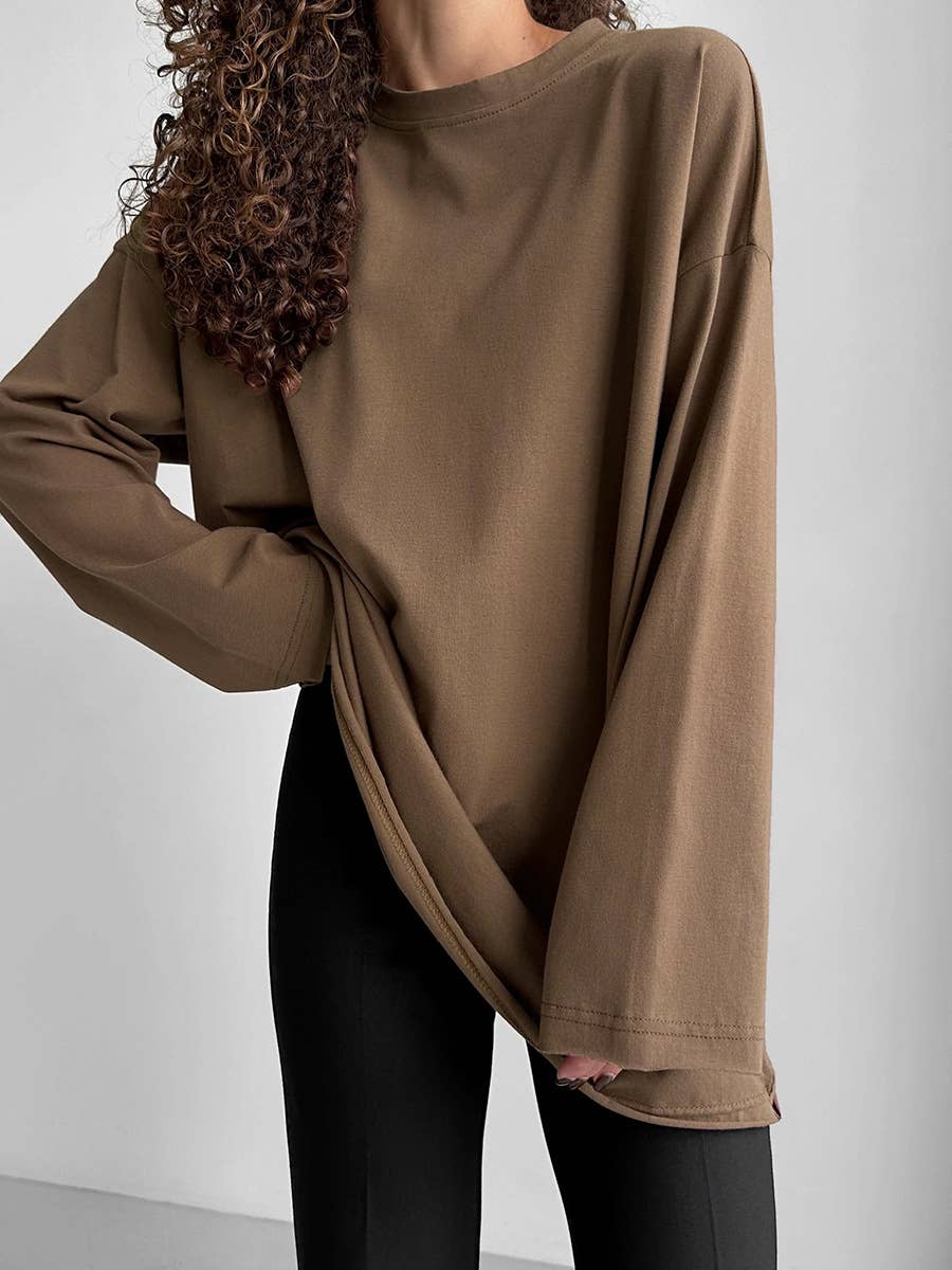 Rosa Clothing - Wholesale T-Shirt - Women's - Oversized long sleeve cotton t-shirt women tee26