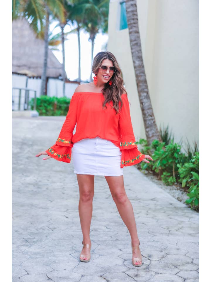 Orange Miranda Embroidered Top for wholesale on Faire8