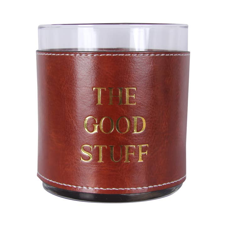 Gold The Good Stuff Faux Leather Rocks Glass for wholesale by Barrel Down South