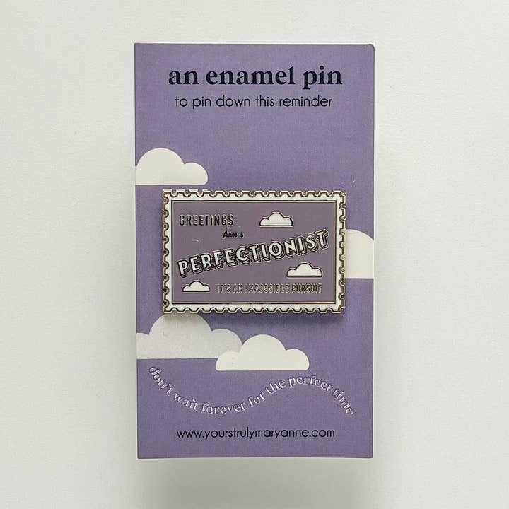 Perfectionist Stamp Enamel Pin for wholesale by Yours Truly, Mary Anne
