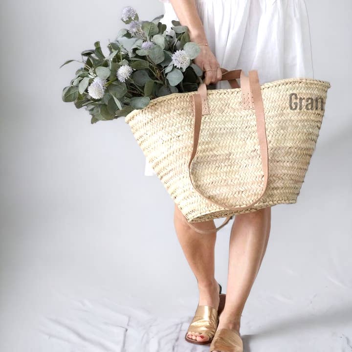 Gran Wholesale - Wholesale Beach Bag - Straw Bag with Leather Handles - French Market Basket