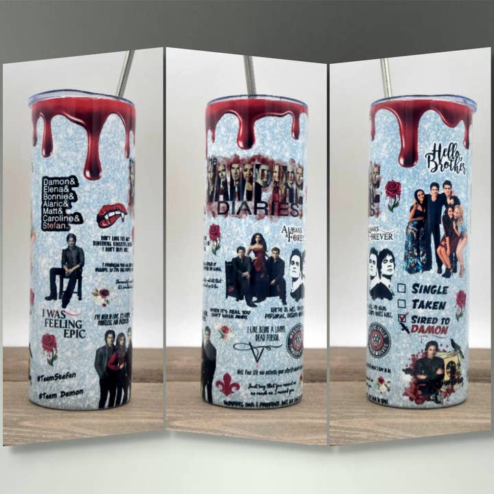 LGH Designs - Wholesale Insulated Mug/Tumbler - Vampire Diaries Tumbler- Vampire Diaries Fan Page, Team Damion, Team Stefan, Vampires, Hello Brother