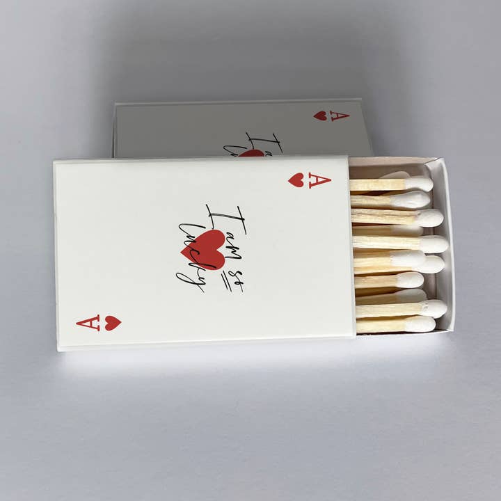 I Am So Lucky Ace of Hearts Playing Card Matchbook for wholesale by Jocelyn Diebolt Designs