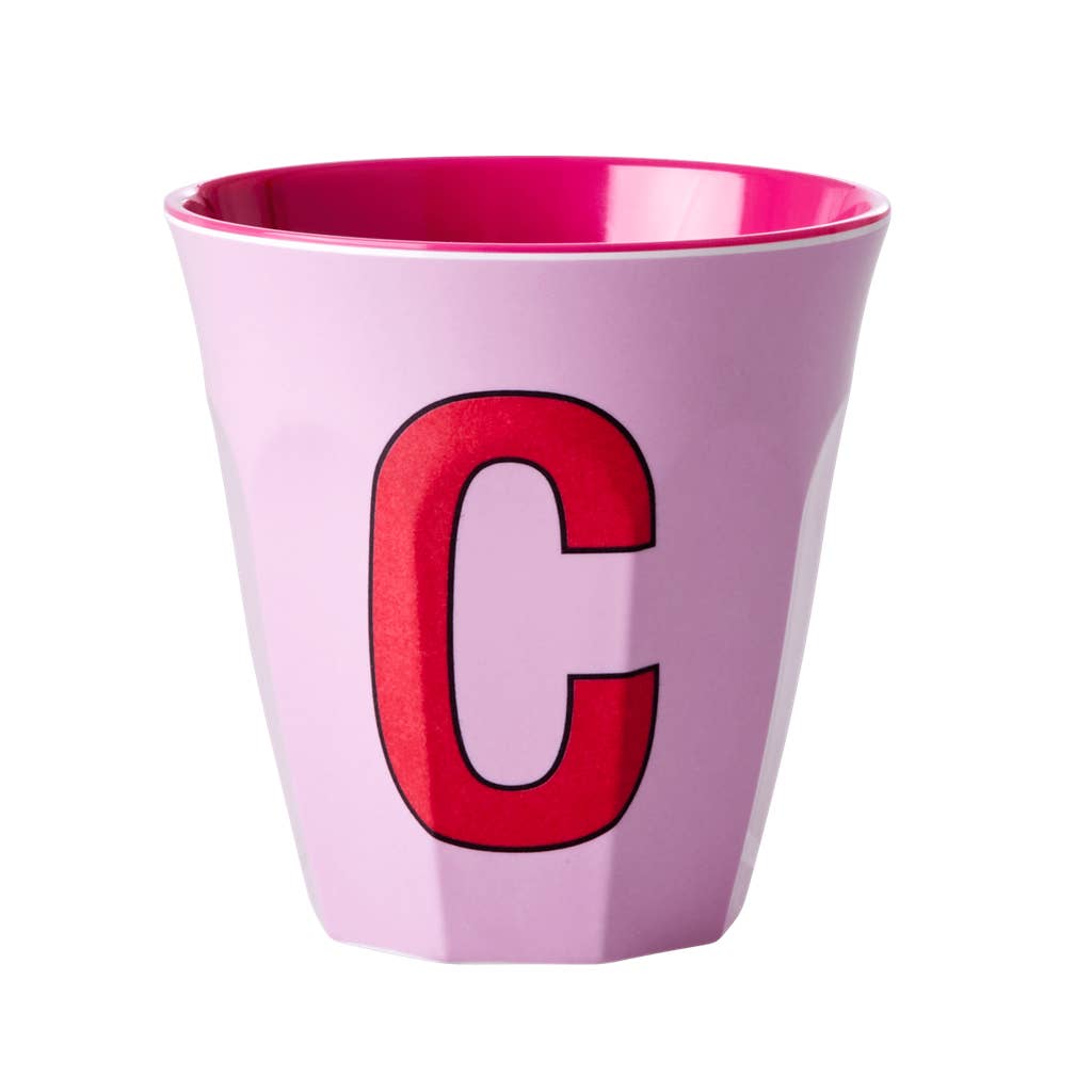 RicebyRice - Wholesale Drinking Glass/Cup - Melamine Cup - Medium with Alphabet in Pinkish Colors | Letter C