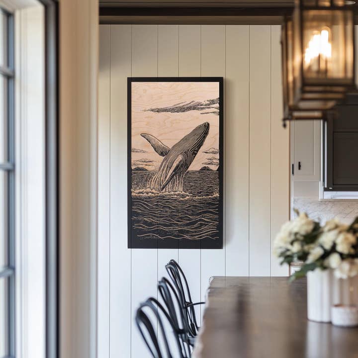 Breaching Whale Engraved Illustration for wholesale by Benoit's Design Co.