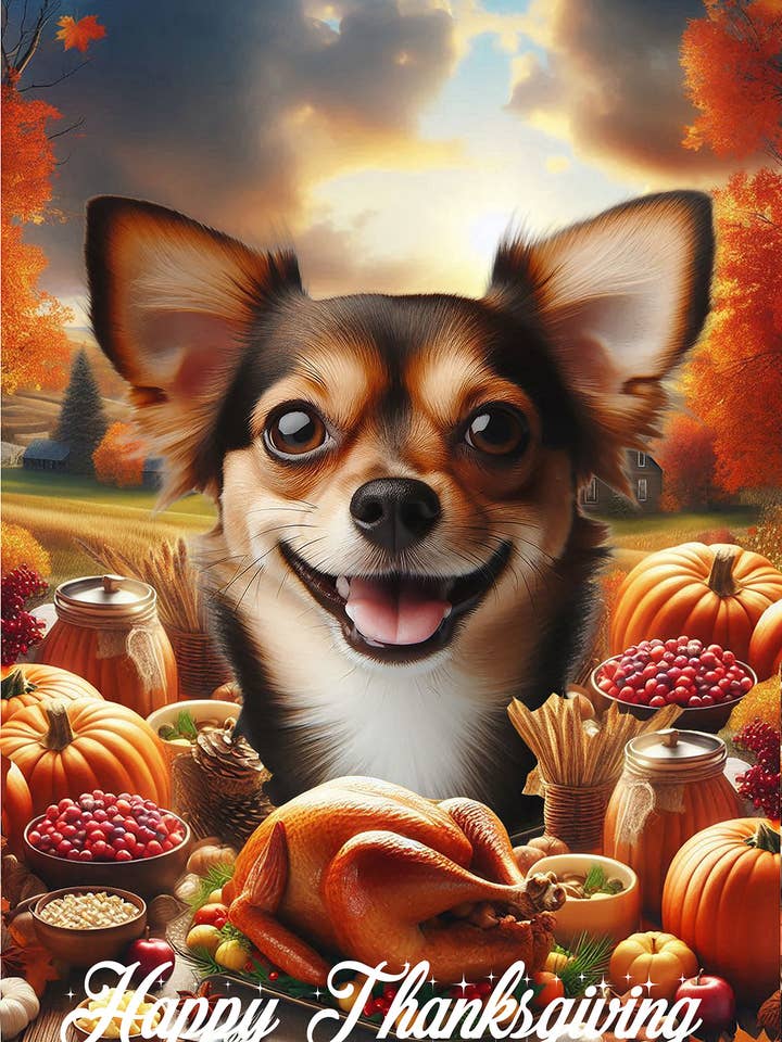 Chiweenie BW - Thanksgiving House Flag for wholesale by Best of Breed Products