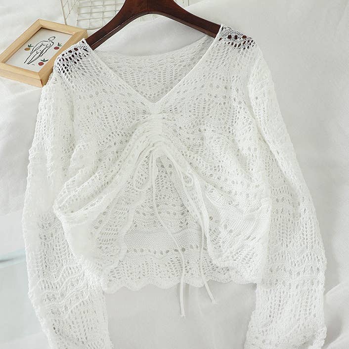 Hope & Sunshine - Wholesale Knit Sweater - Women's - Hollow Knit Drawstring Pullover17