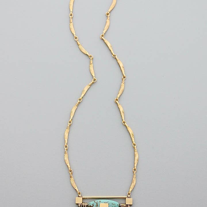 David Aubrey Jewelry - Wholesale Pendant/Charm Necklace - GND420 Art Deco Turquoise & White Pendant Necklace