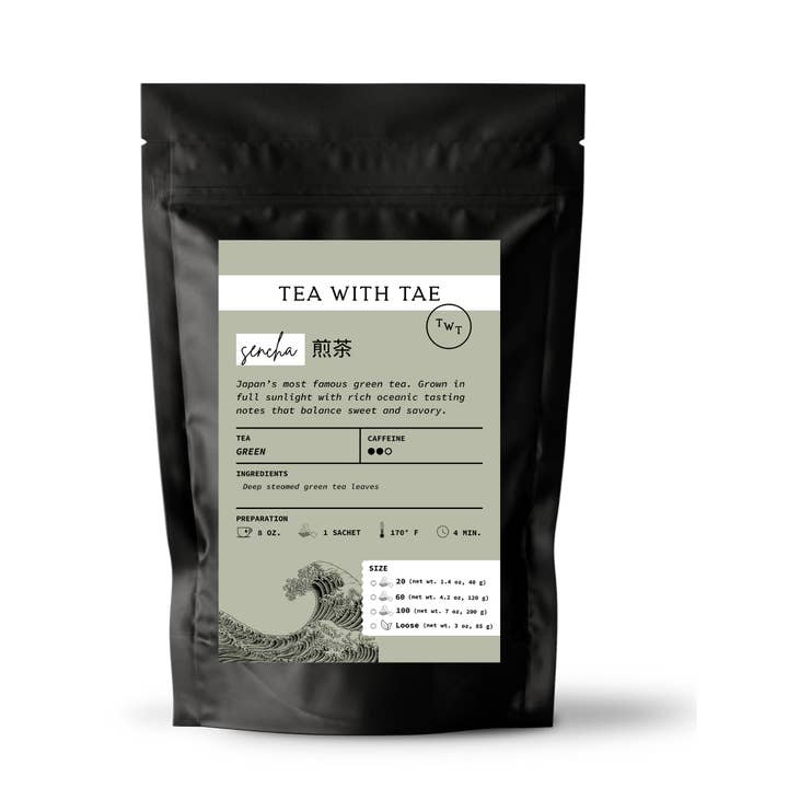 Tea with Tae - Wholesale Tea Bags - Sencha Japanese Green Tea Pouch (20, 60, or 100 tea bags)1